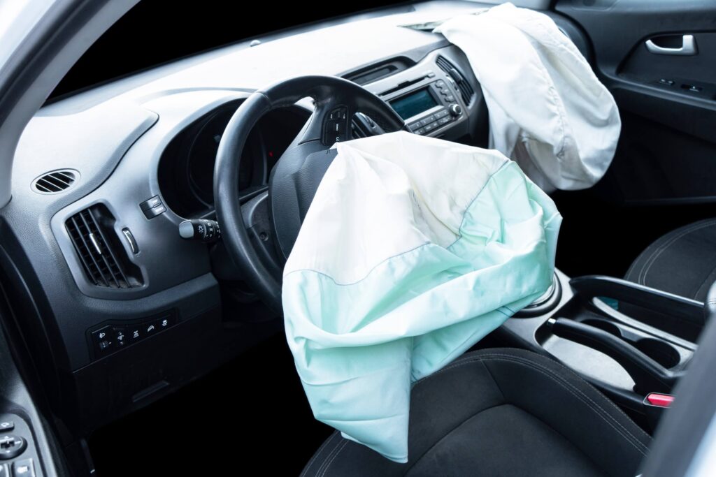 Airbag exploded in a car after the accident